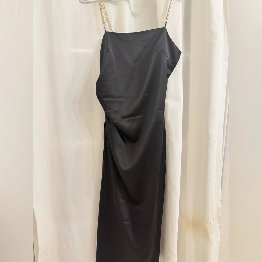 Black evening dress small crystal straps fitted body dress - Picture 2 of 4